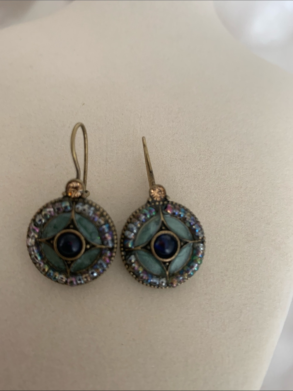 Vintage Avon Artisan Green and Blue Drop Earrings by